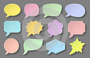 Paper cut speech bubbles note sticker comic set