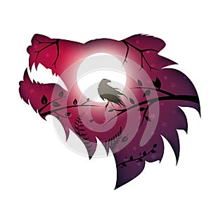 Cartoon paper landscape. Bear illustration.