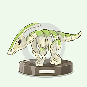 Cartoon parasaurolophus dinosaur fossil. Prehistoric herbivore - parasaurolophus. Ancient herbivore, parasaurolophus fossil design