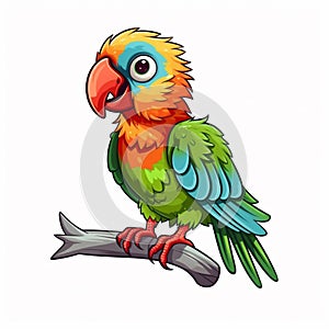 Cartoon parrot isolated on white background. Ai Generated