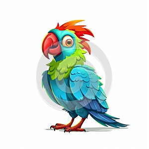 Cartoon parrot isolated on white background. Ai Generated