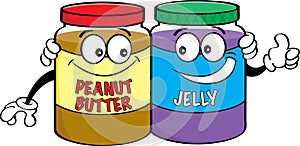 Cartoon peanut butter and jelly jars.