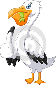 Cartoon Pelican with fish in its beak.