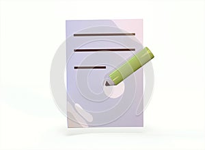 cartoon pencil with paper icon on a white background 3d rendering