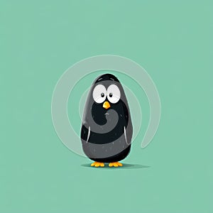 Worried penguin biting its wingtip shows anxiety on a soft mint green background photo