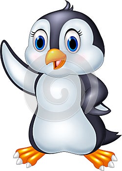 Cartoon penguin waving isolated on white background