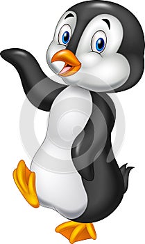 Cartoon penguin waving isolated on white background