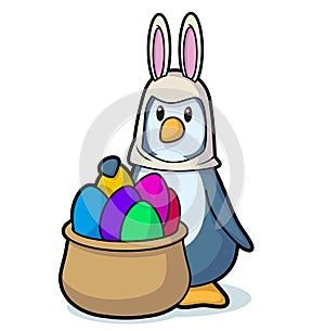 Cartoon penguin wearing a bunny ears