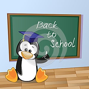 Cartoon Penguin wrote in classroom