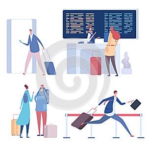 Cartoon people in airport vector illustration flat