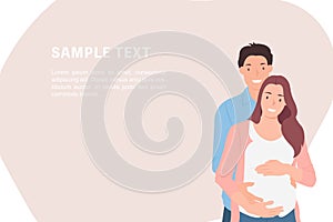 Cartoon people character design banner template loving husband embracing his pregnant wife
