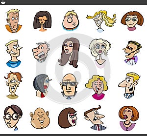Cartoon people characters faces and emotions set