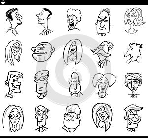 Cartoon people characters faces and emotions set