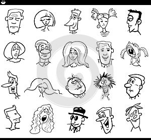 Cartoon people characters faces and emotions set