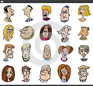 Cartoon people characters faces and emotions set