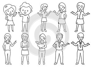 Cartoon people outline on white