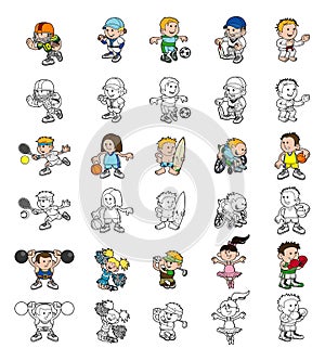 Cartoon people playing sports