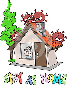 Cartoon people staying at home to be safe from corona virus vector illustration