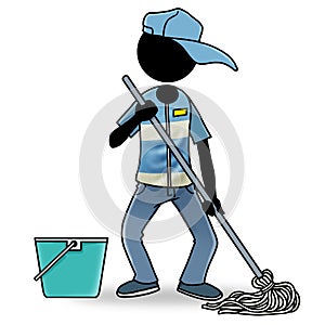 Cartoon people at work icon - cleaner
