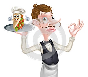 Cartoon Perfect Kebab Waiter Butler