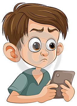 A perplexed boy holding a phone