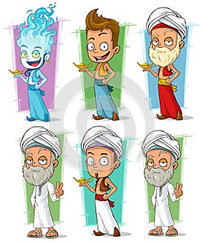 Cartoon persian and jinn with lamp character set