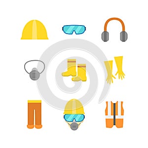 Cartoon Personal Protective Equipment Icon Set. Vector