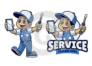 Cartoon Phone Repair Service Mechanic Mascot Design