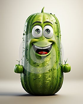 a cartoon pickle with eyes and a smile on it's face. generative ai