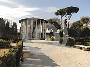 Cartoon picture of the ancient temples of Hercules in the center of Rome, Italy.