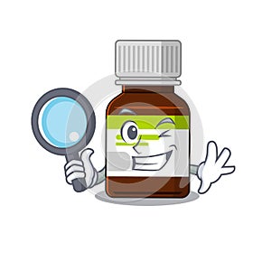 Cartoon picture of antibiotic bottle Detective using tools