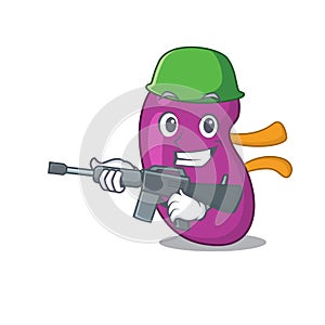 A cartoon picture of Army kidney holding machine gun