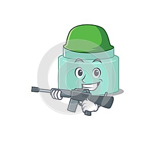 A cartoon picture of Army lipbalm holding machine gun