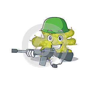 A cartoon picture of bacterium in Army style with machine gun photo