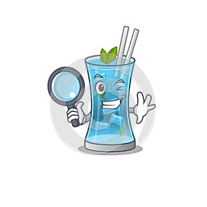 Cartoon picture of blue hawai cocktail Detective using tools