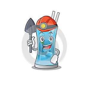A cartoon picture of blue hawai cocktail miner with tool and helmet