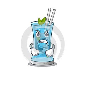 A cartoon picture of blue hawai cocktail showing an angry face