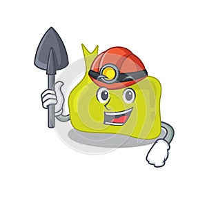 A cartoon picture of pituitary miner with tool and helmet