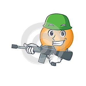 A cartoon picture of staphylocuccus aureus in Army style with machine gun