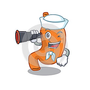 A cartoon picture of stomach Sailor using binocular