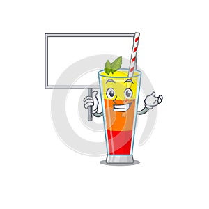 Cartoon picture of tequila sunrise cocktail mascot design style carries a board
