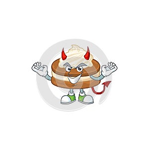 Cartoon picture of white cream alfajor in devil cartoon character design