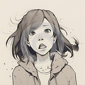 Cartoon picture of a young anxious girl