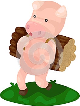 Cartoon pig carry firewood