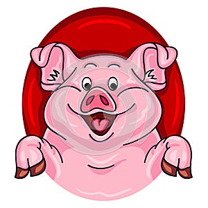 Cartoon pig coming out of a red hole