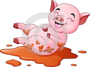 Cartoon pig playing a mud puddle
