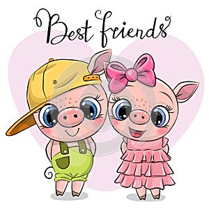 Cartoon piglets boy and girl in clothing