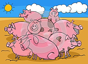 Cartoon pigs farm animal characters group