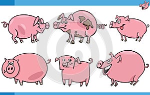 cartoon pigs farm animals comic characters set