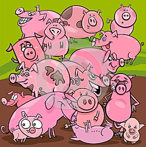 Cartoon pigs farm animals group